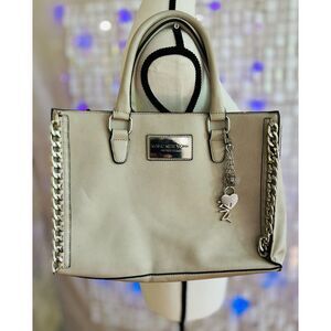 Vintage Marc New York faux white leather satchel with chain detail